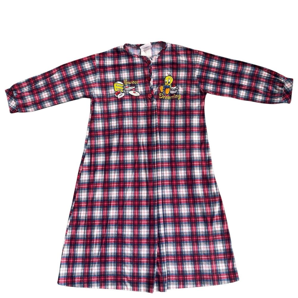Vintage Acme Kids Warner Bros 90s Girls Red Flannel Tweety Bird Nightgown XXS